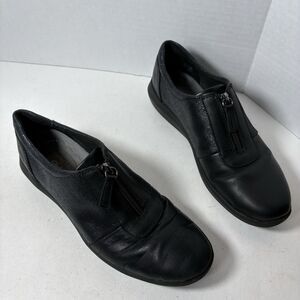 Clarks Loafers Womens Size 9 Kayleigh Sail Black Zip Front Comfort‎ Shiny F1